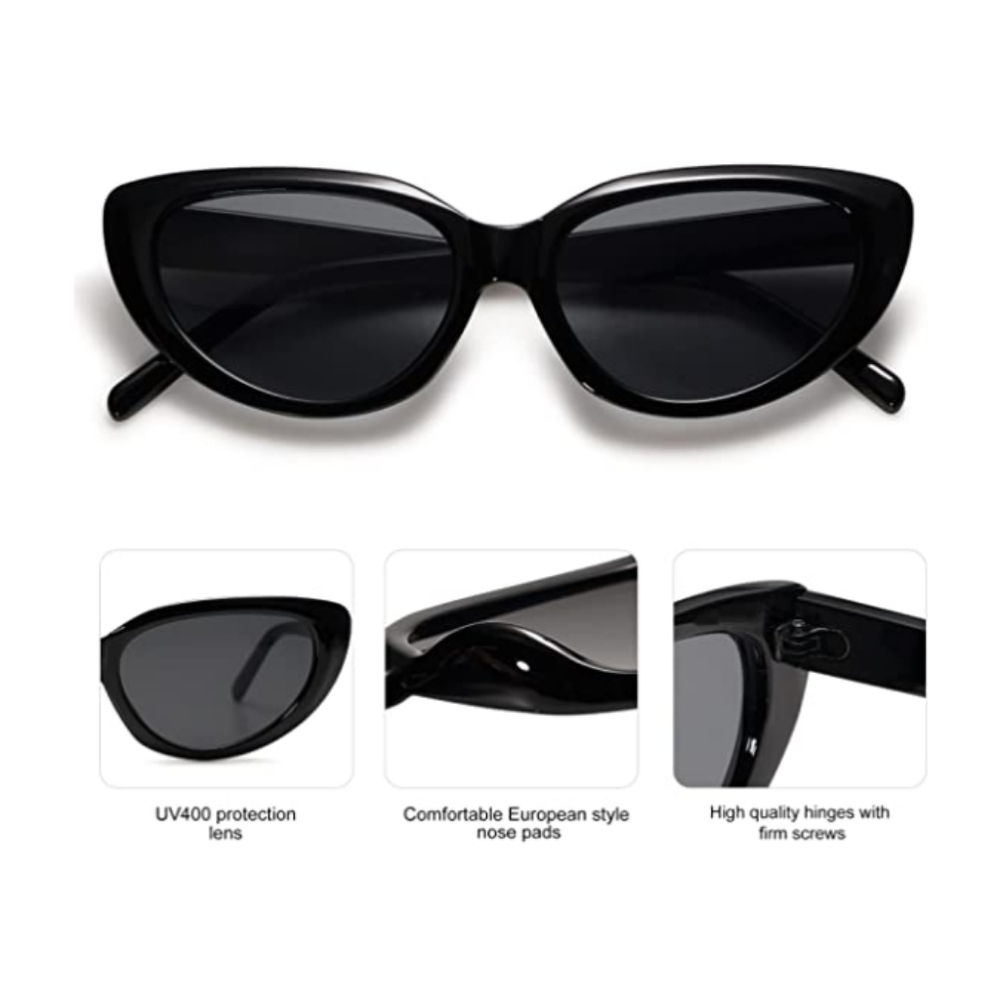 New Black Cat Eye Sunglasses Retro 90s Nude Trendy Chunky UV400 Shades - Picture 4 of 5